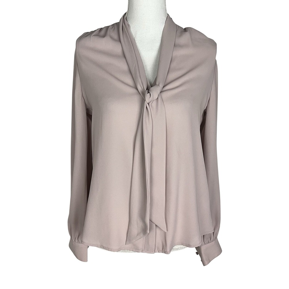 Express Tie Neck Hidden Button Up Blouse Size S Mauve Pink Long Sleeve New